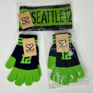 Spirit Soul Seattle Seahawks 12th Man Knit Gloves Headband Set‎